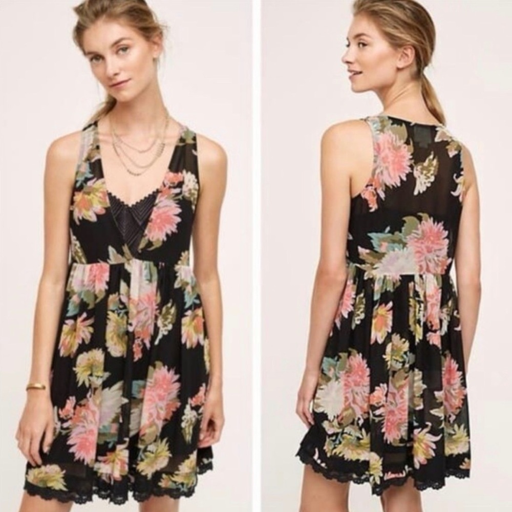 Maeve Black Floral‎ Mini Dress